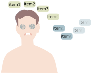 Un personnage est assailli de choses &agrave; retenir