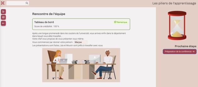 Vue &eacute;cran du tableau de bord personalis&eacute; du jeu s&eacute;rieux